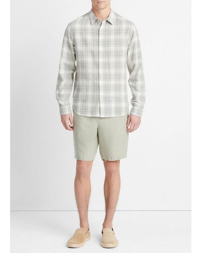 Vince Salton Plaid Long-sleeve Shirt, Alabaster/dried Cactus, Size Xxl - Natural