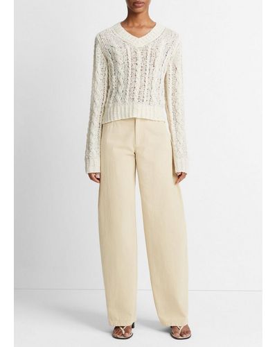 Vince Textured Cable V-neck Sweater, Cream, Size S - Natural