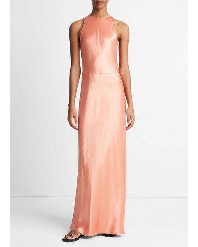 Vince Satin High-neck Dress, Coral, Size Xs - Multicolor