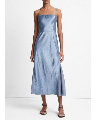 Vince Sheer-paneled Slip Dress, Gray, Size 16 - Blue