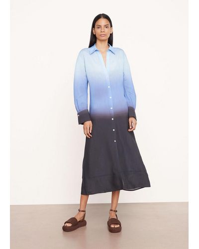 Vince Dip-dye Ombré Long Sleeve Shirt Dress - Blue
