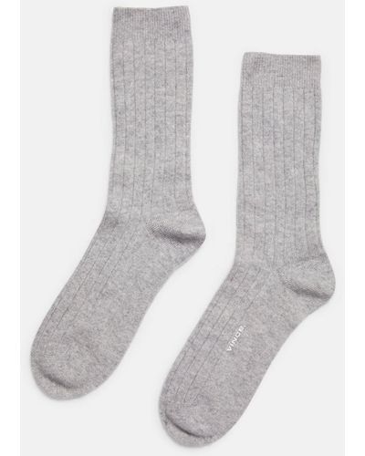 Vince Cashmere Rib Sock, Gray, Size S/m - White
