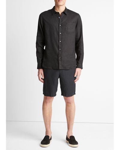 Vince Linen Long-Sleeve Shirt - Black