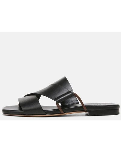 Vince Dylan Leather Criss-cross Slide Sandal, Black, Size 6 - White