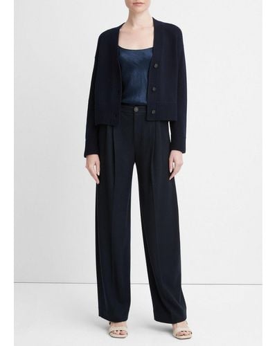 Vince Boxy Wool And Cashmere Cardigan - Blue