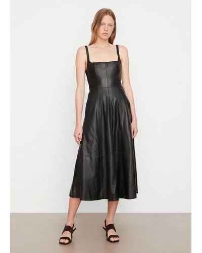 Vince Square-neck Leather Dress, Black, Size 14