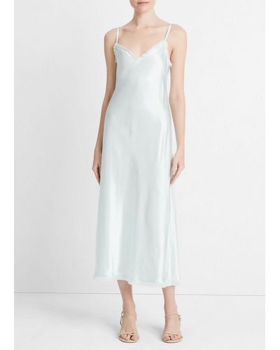 Vince Satin Frayed-edge Bias Camisole Dress, Sea Star, Size Xl - White