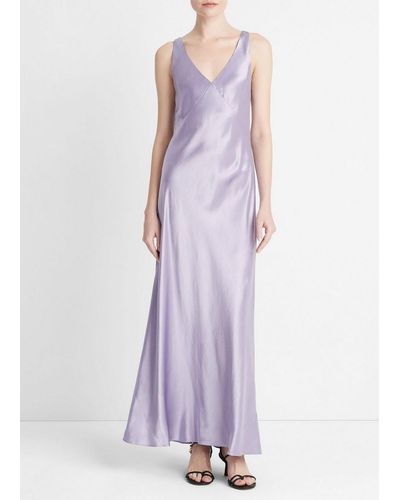 Vince Satin V-neck Bias Maxi Dress, Wisteria, Size M - Purple