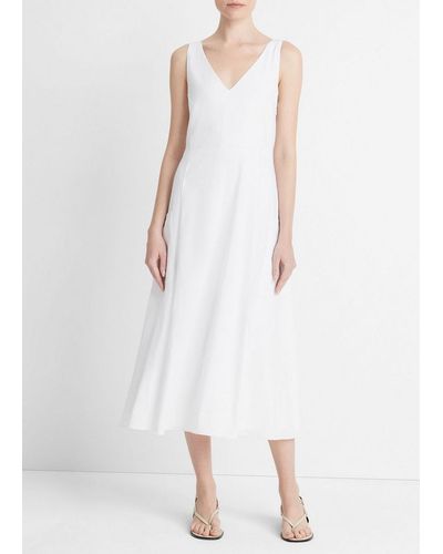 Vince Relaxed V-neck Pocket Dress, Optic White, Size Xl