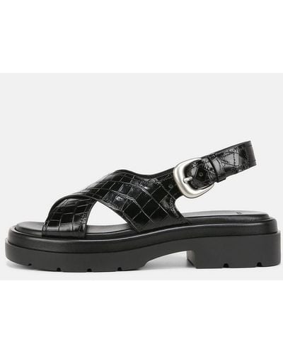 Vince Helena Croc-embossed Leather Lug-sole Sandal, Black, Size 6.5 - White