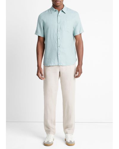 Vince Linen Short-sleeve Shirt, Ceramic Blue, Size Xxl