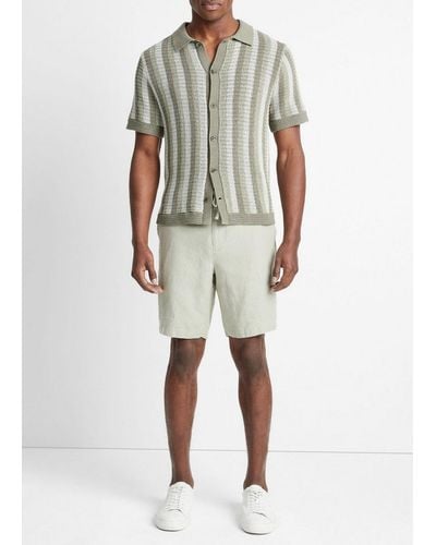 Vince Crochet Stripe Short-sleeve Button-front Shirt, Dried Cactus Combo, Size L - Natural