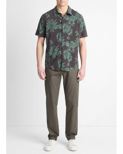 Vince Tossed Blooms Cotton Button-Front Shirt, Soft/Petrol - Multicolor