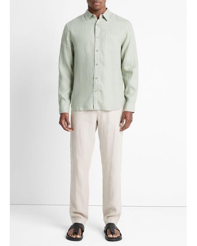 Vince Linen Long-sleeve Shirt, Dried Cactus, Size L - Multicolour