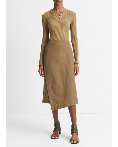 Vince Utility Asymmetric Paneled Skirt, Brown, Size 16 - Natural