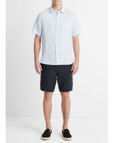 Vince Linen Short-sleeve Shirt, White, Size M - Blue