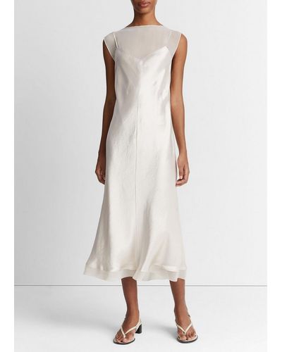 Vince Chiffon-layered Satin Slip Dress, Champagne, Size M - White