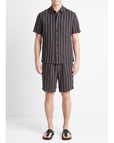 Vince Moonbay Stripe Hemp Short-sleeve Shirt, Soft Black/light Soft Black, Size S - Multicolour