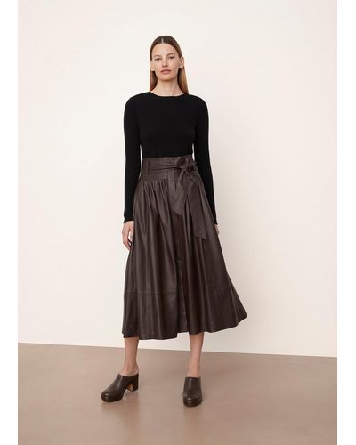Vince Leather Pleated Skirt - Natural