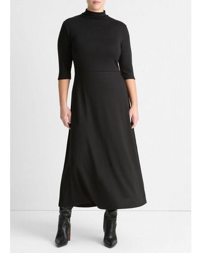 Vince Elbow-sleeve Turtleneck Dress, Black, Size 3xl
