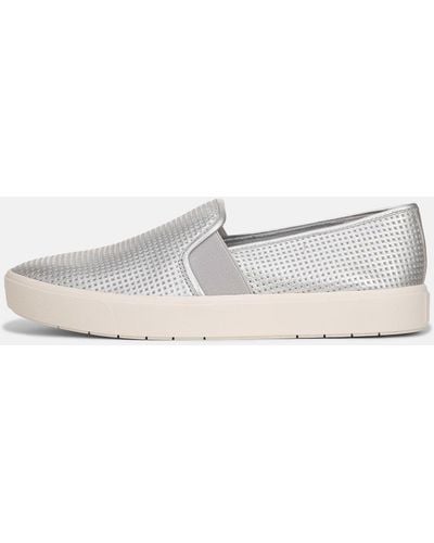 Vince Blair Perforated Leather Sneaker, Silver, Size 5.5 - White