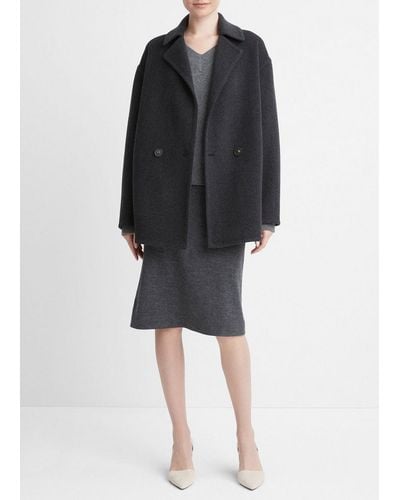 Vince Fine Wool-blend Car Coat, Gray, Size M - Black