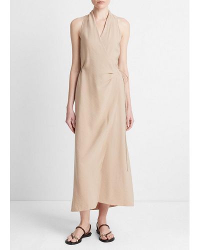 Vince Draped-neck Wrap Dress, Pale Wheat, Size M - Natural