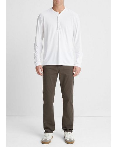 Vince Pima Cotton Long-sleeve Henley, White, Size S