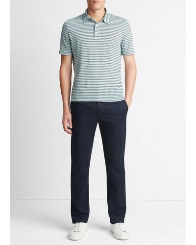 Vince Striped Linen Short-sleeve Polo Shirt, Ceramic Blue/coastal Blue, Size Xl