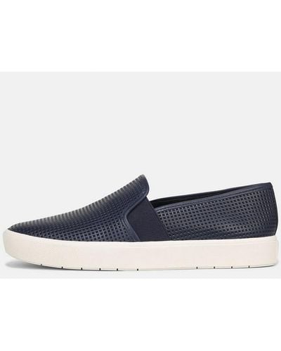 Vince Blair Perforated Leather Trainer, Midnight, Size 9 - Blue