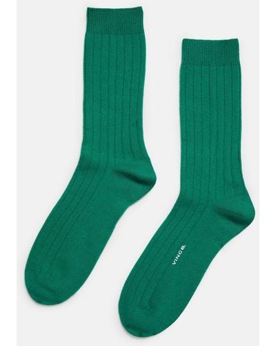 Vince Cashmere Rib Sock, Green, Size L/xl