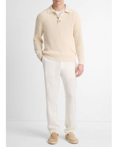 Vince Italian Cotton-blend Shaker Polo Sweater, Bone, Size Xxl - White