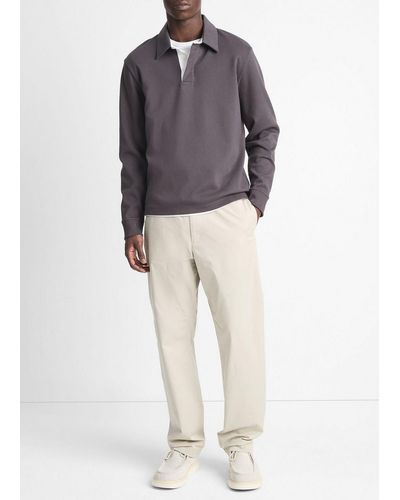 Vince Brushed Pima Cotton Long-Sleeve Polo Shirt - Gray