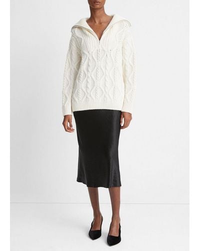 Vince Wool Cable Half-zip Pullover, White, Size Xl
