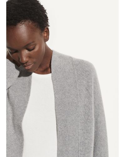 Vince Ribbed Open Cashmere Cardigan In Medium Heather Grey At Nordstrom Rack