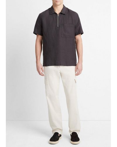 Vince Hemp Quarter-zip Short-sleeve Shirt, Washed Black, Size Xs