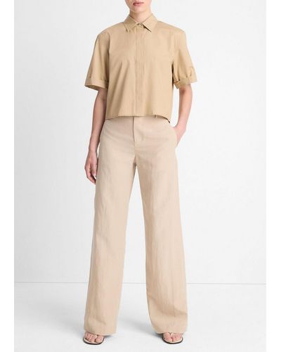 Vince Cotton Short-Sleeve Cropped Shirt - Natural
