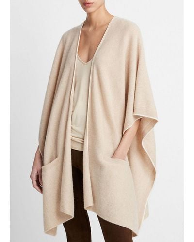 Vince Tipped Jersey-knit Cashmere Cape, Oak/white - Natural