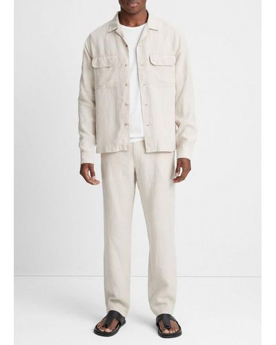 Vince Hemp Camp-collar Long-sleeve Shirt, Beige, Size L - White