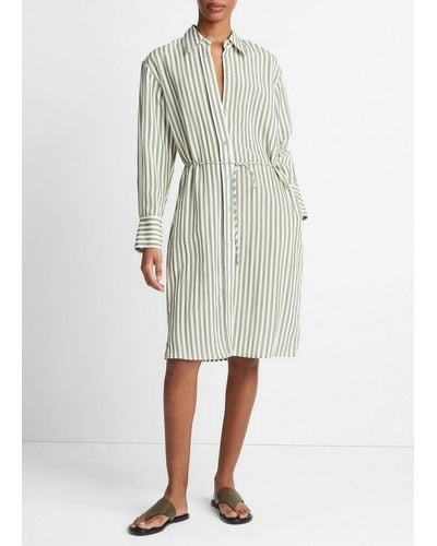 Vince Coastal Stripe Short Shirt Dress, Sea Fern/optic White, Size L