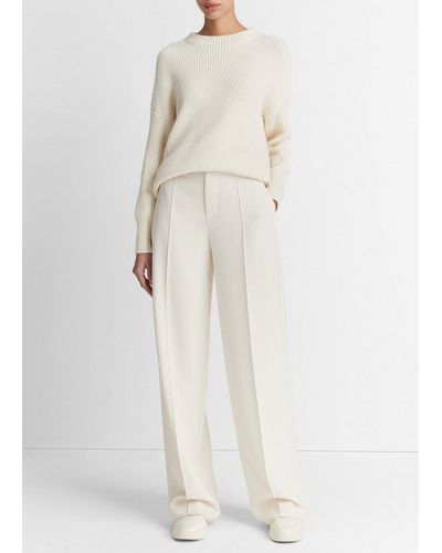 Vince Ribbed Cotton-cashmere Funnel Neck Jumper, Ivory, Size S - White