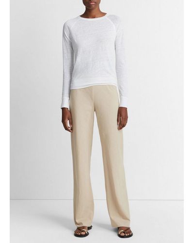 Vince Linen Raglan-sleeve Pullover, Optic White, Size M