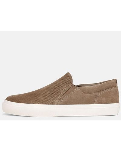 Vince Fletcher Perforated Suede Sneaker, Flint, Size 12 - White