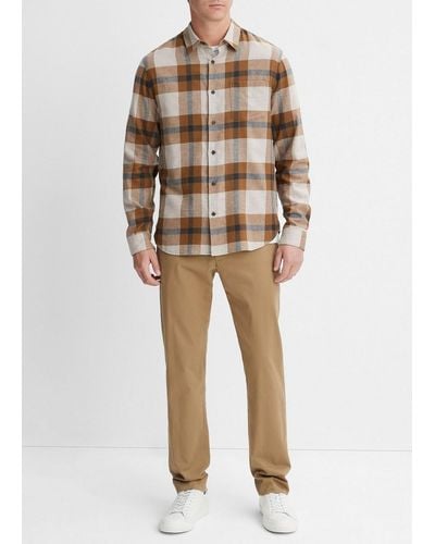 Vince Yorkshire Plaid Shirt, Brown, Size Xl - Natural