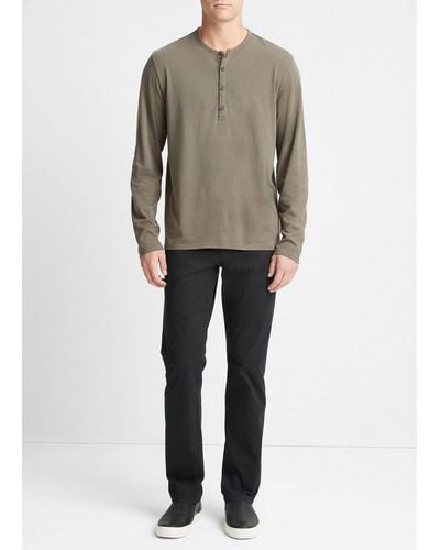 Vince Pima Cotton Long-sleeve Henley, Green, Size L - Natural