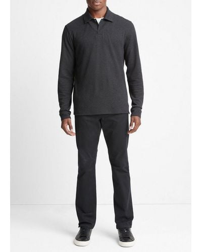 Vince Double-face Long-sleeve Polo Shirt, Gray, Size S - Black