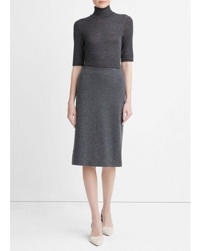 Vince Cosy Wool Fitted Slip Skirt, Grey, Size Xs