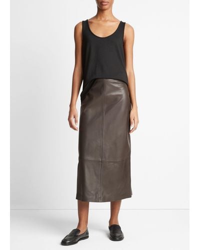 Vince Leather Straight Skirt, Brown, Size 4 - Natural