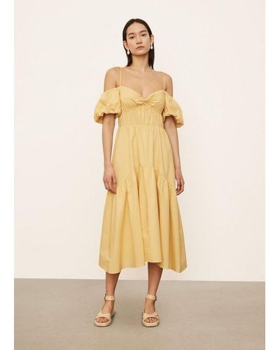 Vince Draped Puff Sleeve Tiered Dress - Natural