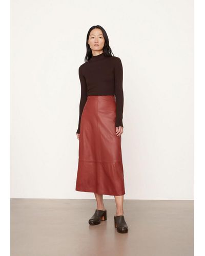 Vince Leather Straight Skirt - Red